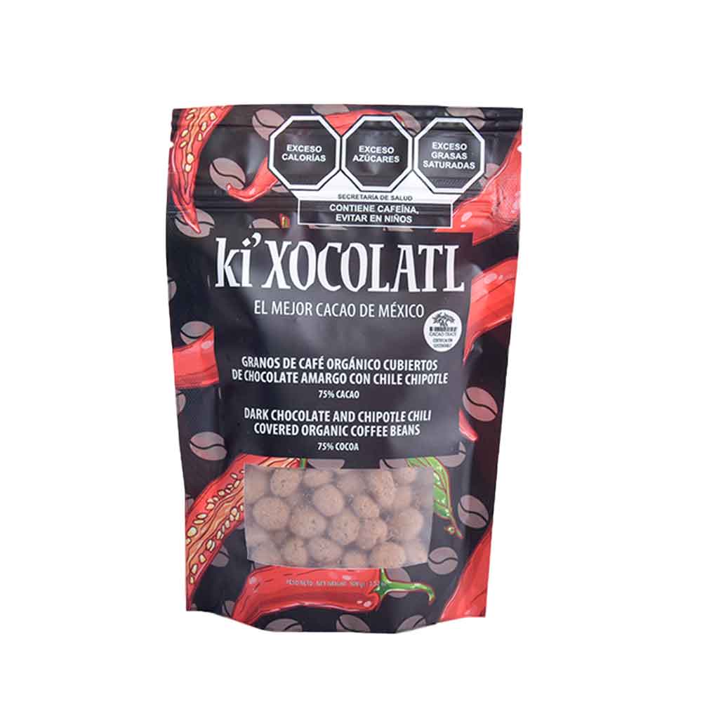 KI'XOCOLATL COFFEE BEANS COVERED IN SEMI-BITTER CHOCOLATE WITH MEXICAN SPICES, GLUTEN FREE, HEAVY METAL FREE, ORGANIC, CACAO TRACE, 100% PURE CRIOLLO CACAO