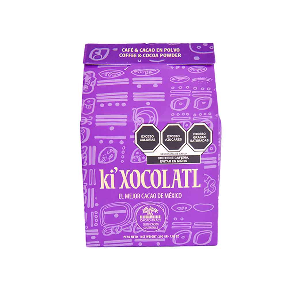 KI'XOCOLATL COFFEE AND COCOA POWDER 7 OZ, GLUTEN FREE, HEAVY METAL FREE, ORGANIC, CACAO TRACE, 100% PURE CRIOLLO CACAO