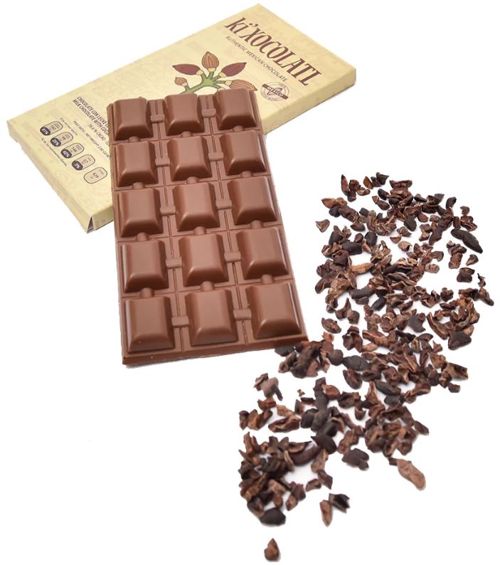 MILK CHOCOLATE WITH COCOA NIBS FROM TABASCO STATE, GLUTEN FREE, HEAVY METAL FREE, ORGANIC, CACAO TRACE, 100% PURE CRIOLLO CACAO